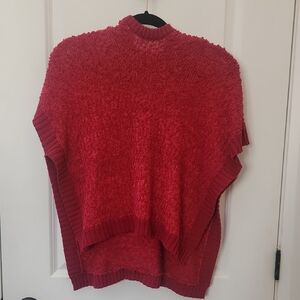 Elegant Red Knit Poncho With Hood